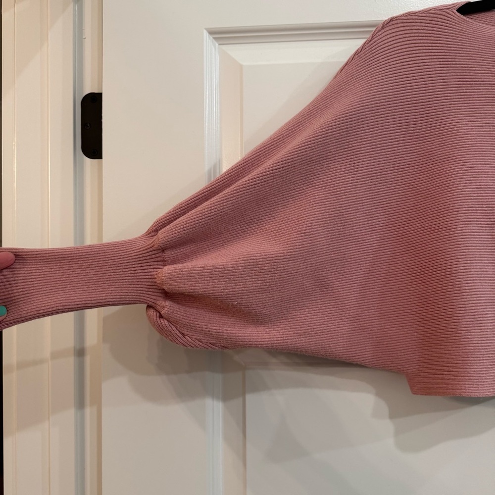 Altar'd State Pink Ribbed Cropped Sweater Dolman Balloon Sleeve Boho Small - Picture 2 of 5